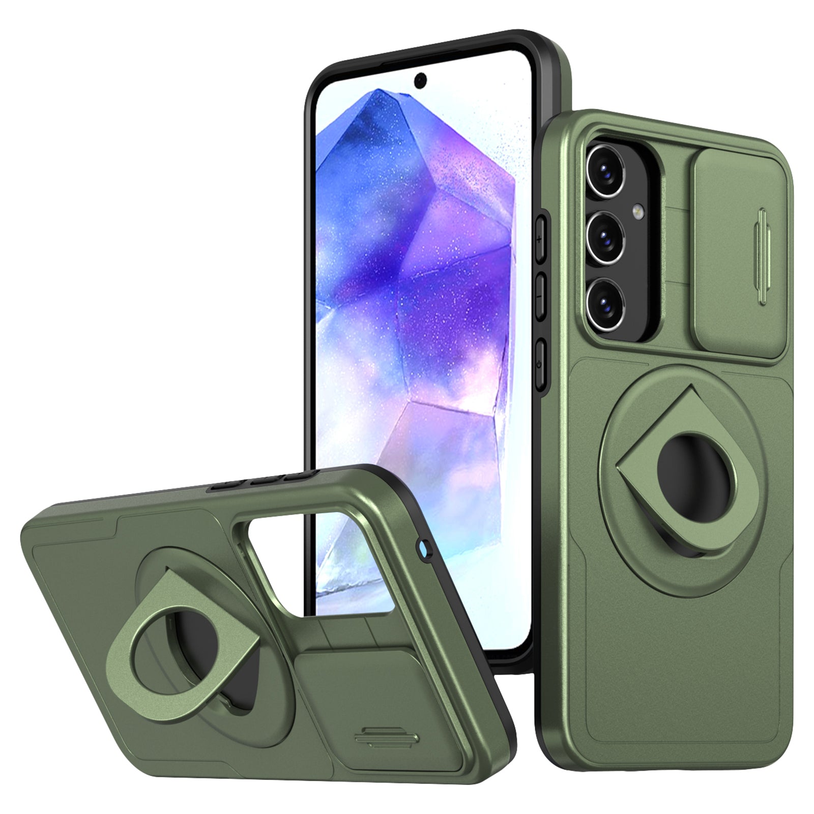 For Samsung Galaxy A55 5G Case Magnetic Kickstand TPU+PC Phone Cover with Slide Lens Lid For Samsung Galaxy A55 5G Case Magnetic Kickstand TPU+PC Phone Cover with Slide Lens Lid